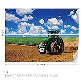 FORWALL DekoShop Fototapete Tapete Grüner Traktor auf dem Feld AD1909P4 (254cm x 184cm) Photo Wallpaper M