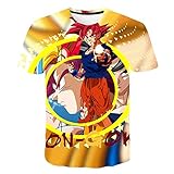 T-Shirts,Herren Kurzarm Tops Unisex 3D Dragon Ball Super Bedrucktes Rundhals T-Shirt Herrengeschenk Gelb X