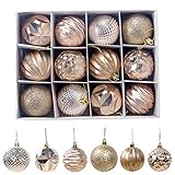 AUTUUCKEE Weihnachtskugeln 55 mm Christbaumschmuck Ornamente Anhänger 12 Stück bruchsichere Kugeln hängende Kugel für Weihnachtsdekoration (Gold)