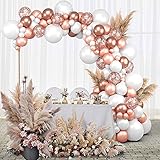 GRESAHOM Ballon Girlande Set, 145 Stück Rosegold Weiß Luftballon Girlande Helium Ballons Ballonbogen Kit als Baby Shower Hochzeit Party Hintergrund Dek