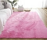 DSAEFG Bereich Teppich for Wohnzimmer, super weiche Teppiche Flaumy Faux Kaninchen Verdicken Velvet Pelz Shaggy Area Teppiche Retall Matte (Rosa- Kurzes Haar, 100x200cm)