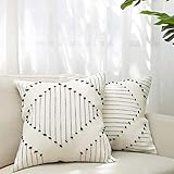 hi-home 2er Set Boho Kissenbezug, 50x50cm Dekorative Kissenhülle Boho Dekokissen Baumwolle Kissenbezüge Sofakissen Kopfkissenbezug für Sofa Schlafzimmer Wohnzimmer (Creme Schwarz)