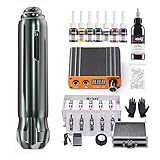 Solong Tattoo Maschine Set Professionelle Rotary Tattoo Stift RCA Ausrüstung Komplette 10000 U/min Motor Starke und stabile Tattoo Pistole,Tattoo Tinte, tattoo übungshaut EK118A-7 (Dunkelgrün)