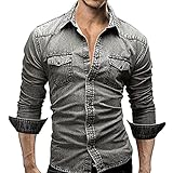QWERD Jeanshemd Herren Denim Shirt Langarmhemd Cowboy-Style Freizeit Hemd männer Kent-Kragen Business Casual Herren Jeanshemd Western Denim - Slim Fit Freizeithemd Große Größe M-3XL