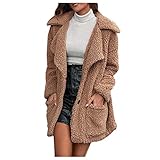 APOKIOG Damen Mantel Plüschjacke Frau Wintermantel Kurzmantel Warm Cardigan Kapuzenjacke mit Taschen Winterjack