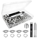 100 Ösen Ösenzange Set Ösenwerkzeug Planenösen 12 mm Grommet Werkzeug Kit mit Aufbewahrungsbox Locheisen & Einschlagstempel Ösen für Leder Stoff Planen Papier Vorhang Poolabdeckung (Silber)