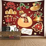 Banemi Wandteppich Art Deco, Frohe Weihnachten Schneemann Geschenkbox Socke und Glocke Gelb Rot Polyester Wandbehang Teens 260X240