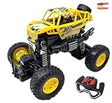 RC Rock Crawler Ferngesteuertes Auto fuer Kinder 1:18 4WD Offroad Monstertruck RC Buggy Geländewagen Ferngesteuertes Spielzeug RC Auto mit Fernsteuerung und LED Lichter Drinnen und Draußen (Gelb)