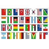 Flaggenkette 200 Länder Nationalflagge 50 Meter Hängende Fahnenkette Weltweite Länderflagge Internationale Gemeinschaft Sportfeier Fähnchen Kette Bunte Weltflaggen Deko für Bar Sportclub Party G