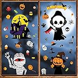 Halloween Fensteraufkleber Clings 9 Blatt Doppelseitiger Druck Glaswanddekoration Kürbis Fledermaus Aufkleber Home Office Schuldekoration Partybedarf(126Pcs)