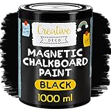 Creative Deco Magnetisch Schwarz Wandfarbe Kreidefarbe Tafelfarbe | 1000ml | 2 m² Effizienz mit 3 Schichten | Für Wand, Holz, Metall, Glas | Wasserbasis | Aussenbereich Kreideschreiben und Z