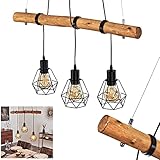 Pendelleuchte Seegaard, 3-flammige Hängelampe aus Metall/Holz in Schwarz/Braun im skandinavischen Design, Hängeleuchte m. Holzstab u. gitterförmigen Schirmen, 3x E27-Fassung max. 60 Watt, LED geeig