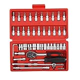 Steckschlüsselsatz 46tlg mit Steckschlüssel Umschaltknarre, Ratschenkasten Knarrenkasten, Steckschlüsseleinsatz 1/4' Knarre Adapter, Werkzeugen Set für Zuhause, Auto, M