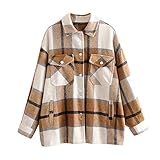 Damen Casual Jacken Herbst Winter Mode Plaid Lose Hemd Kragen Tops Dicke Langarm Oversized Oberbekleidung Mäntel, gelb, 36