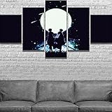 Nzlazbc Wandbilder auf Leinwand Attack On Titan 5 teilige HD Bild Leinwanddruck 3D Moderne Wandmalerei XXL Wanddekoration Design küche Wohnzimmer Wandmalerei 150 x 264 cm mit R