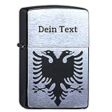 elbedruck Albanischer Adler Lasergravur Dein Text Personalisieren Compatible with Zippo mit Wunschgravur Albanien Wappen personalisiert, Albania Sturmfeuerzeug