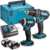 Makita DLX2131TJ 18V 2 x 5.0Ah Li-Ion Kombibohrer DHP482 + DTD152 Schlagschrauber Twin Kit S