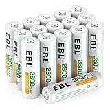 EBL Akku AA Mignon 2800mAh 16 Stück - wiederaufladbare Batterien AA, 1200 Ladezyklen, geringe Selbstentladung, inkl. Akkubox