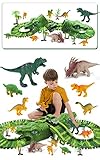 Fiouni Dinosaurier Rennstrecken Spielzeug für Jungen, 153 Stück Bahngleis Spielset mit einem Militärischen Rennwagen / 8 Spielzeugdinosaurier, Geburtstagsgeschenke für 3 4 5 6 7 Jahre alte Jung