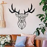 Hoagard Deer Head XXL Metal Wall Art, Hirschkopf aus Metall Schwarz | 112cm x 112cm | Geometrische Metallwandkunst, Wanddek