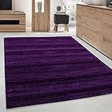 Teppich Modern Kurzflor Wohnzimmer Teppiche Einfarbig Uni Lila Meliert - 160x230