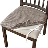 FASCINATDECO Esszimmerstuhl Sitzbezug, Spandex Jacquard Stuhl Sitzbezüge Stretch-Sitzbezüge für Esszimmer & Büro Abnehmbarer Esszimmerstuhl Sitzbezüge (Khaki,Set of 2)