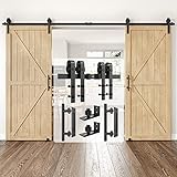 Homlux 3,6 m schweres, stabiles Schiebetür-Hardware-Kit für Doppeltüren, komplettes Set mit 2 runden Türgriffen, 2 x Bodenführung, passend für 4,5 cm dicke Türpaneele (schwarz)