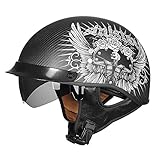 TKYDM Halber Helm, Versteckte Blendschutzlinse, High Density Carbon Helm Retro Helm Motorrad Harley Lokomotiv Cruiser Halber Helm Schaufel Helm - DOT-Zertifizierung