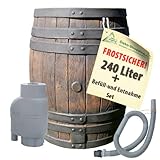 REGENTONNE EICHENFASS 240 Liter REGENFASS Wasserfass REGENWASSERTONNE Wassertonne - FROSTSICHERES Gartenfass für Regenwasser u.v.m. in Holz-Optik aus robustem PE-Kunststoff - MIT REGEN-FILTER-SET T33 zur AUTOMATIK-BEFÜLLUNG inkl. Deck