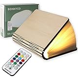 Buchlampe Holz mit Farbwechsel 12 Farben und Timer – BONNYCO | LED Buchlampe Geschenk für Frauen und Männer zum Geburtstag und Weihnachten | Kleine Lampe Deko Wohnzimmer, Schlafzimmer und Z
