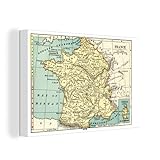 OneMillionCanvasses - Leinwand Bilder - 60x40 cm - Antike Landkarte von Frankreich - Wand bilder - Wandbilder Wohnzimmer - Wandbilder Schlafzimmer - Kunstdruck - Wanddek