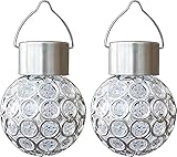 2 x Solar-LED-Gartenleuchte, hängende Laterne, wasserdichte Kugelleuchte für den Außenbereich, Garten, Hof, Terrasse, Dekoration, Urlaubssolarlamp