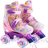 GVDV Rollschuhe Mädchen Verstellbar - LED Roller Skates Beleuchtete für Kinder und Jugendliche, Quad Rollerskates Kompletter Schutz für Anfäng