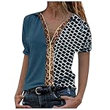 XOXSION Damen T-Shirt Sommer Oberteile Beliebt Tasten Diamant Drucken Kurzarm Shirt Tee Tops Casual Rundhals Shirt Hemd Bluse Female（Blau,S