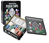 Poker-Set mit 4G Metall-Box, Chip 100 Chips + 2 Kartendecks + D