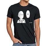 CottonCloud Saitama OK Manga Herren T-Shirt One Punch OPM, Größe:L, Farbe:Schw