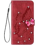 Hpory Kompatibel mit iPhone 6/6S Plus Hülle, Handyhülle iPhone 7/8 Plus Glitzer Muster PU Leder mit Handschlaufe Geldbörse Flip Case Cover Schutzhülle Handytasche Klapphülle - Schmetterling R