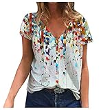 Damen Loose Tops Leisure Kurzarm T-Shirt Drucken Tunika V-Ausschnitt Basic Tee Sommer Kurzarmhemd Frauen Blusen Kurze Ärmel Damenshirt T-Shirts Große Größe H