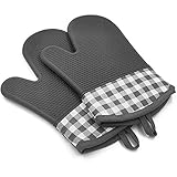 TOGETOPTopflappen Topfhandschuhe Ofenhandschuhe Ofenhandschuh Kochhandschuhe Handschuhe Backhandschuhe Anti-Rutsch Silikon+Baumwoll 300℃Hitzebeständige für Kochen Backen Küche Backofen Oven2Stk (Grau)