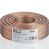 BLca 25m 2x2,5mm² Lautsprecherkabel CCA I Boxenkabel isoliert transparent mit Polaritätskennzeichnung I LS-Kabel als Meterware für Stereoanlag