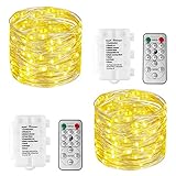 LED Batterie Lichterkette, KooPower 2Stk 100LED Silberdraht IP65 Wasserdicht Lichterketten mit Fernbedienung und Timer Indoor Outdoor Lichterkette für Zimmer, Party, Hochzeit, Weihnachten, WarmesWeiß