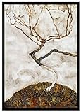 Egon Schiele - Kleiner Baum im Spätherbst Leinwandbild 80x60 cm im Bilderahmen / Wandbild / Schattenfugenrahmen /