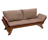 DEGAMO Garten - Liegesofa Tirol 202cm mit klappbaren Seitenlehnen, Eukalyptusholz, mit Wendeauflage rot beige, FSC®-Zertifiziert, Innen und Auß