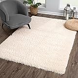 SANAT Porto Shaggy Wohnzimmer Teppich - Hochflor Zottel-Teppiche für Wohnzimmer, Schlafzimmer, Küche, Flure, Kinderzimmer - Leicht Zu Reinigen, Superweich, Modern Teppich Creme 120 x 170