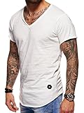 behype. Herren Oversize Kurzarm Basic T-Shirt V-Neck 20-1720 Weiß XL