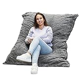 XXL Sitzsack Erwachsene,Outdoor Wohnzimmer Riesensitzsack,1200L Memory-Foam Füllung Sitzsack flauschig,180x120cm übergr??e Armlehnensitz,grau Samt Samtbezug,Rei?Verschluss-Design,abnehmb