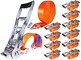 INDUSTRIE PLANET 10 Stück 5000kg 8m Spanngurte mit Ratsche Ergo Langhebelratsche 50mm 2500 daN Ratschengurte Zurrg