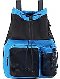 Harlang Netz-Gymsack mit Schuhbeutel, großer Kordelzug-Rucksack, Sporttasche für Schwimmbad, Strand, Yoga, Arbeitsausrüstung - Blau - Larg