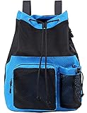Harlang Netz-Gymsack mit Schuhbeutel, großer Kordelzug-Rucksack, Sporttasche für Schwimmbad, Strand, Yoga, Arbeitsausrüstung - Blau - Larg