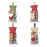 Christmas Wine Gift Bags Santa Claus Snowman Reindeer Champagne Bag Reusable Merry Bottle Coat, Christmas Table Decoration Wine Bottle Gift Bags with Drawstring for Home Dinner Party Supp